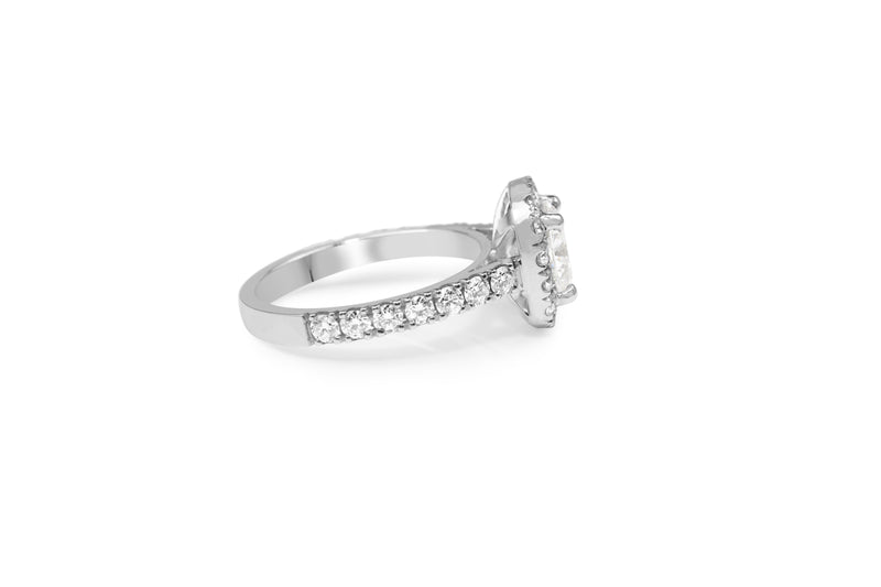 18ct White Gold Cushion Diamond Halo Ring