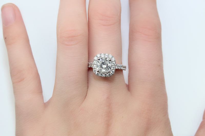 18ct White Gold Cushion Diamond Halo Ring