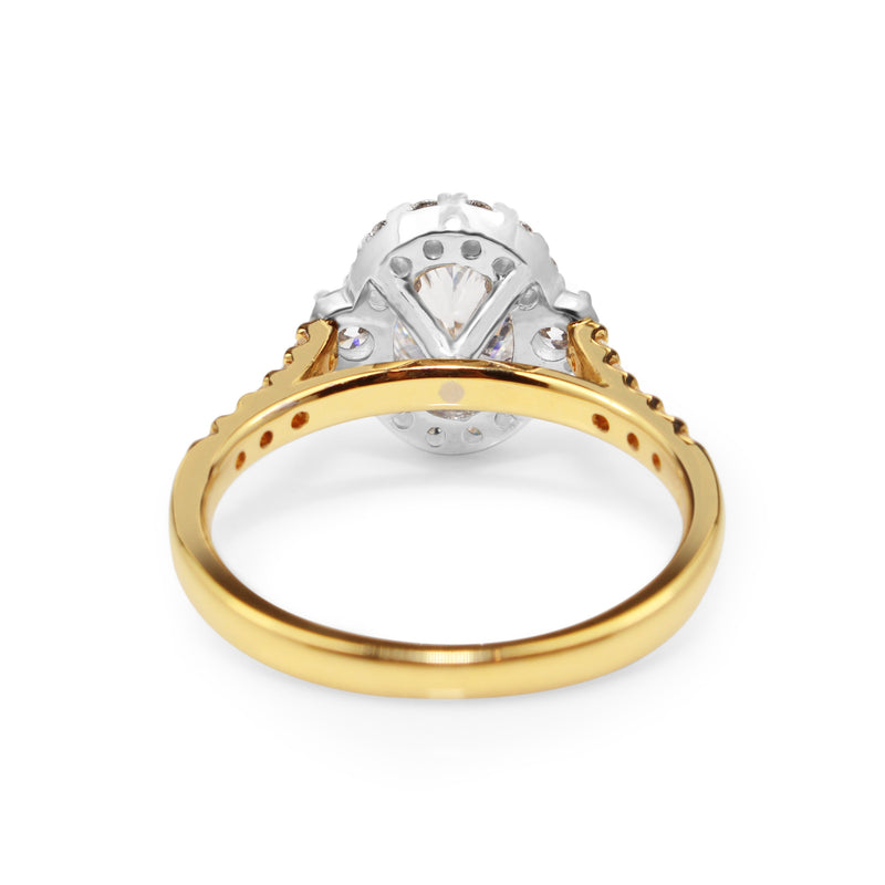 18ct Yellow and White Gold Oval Halo Diamond Ring