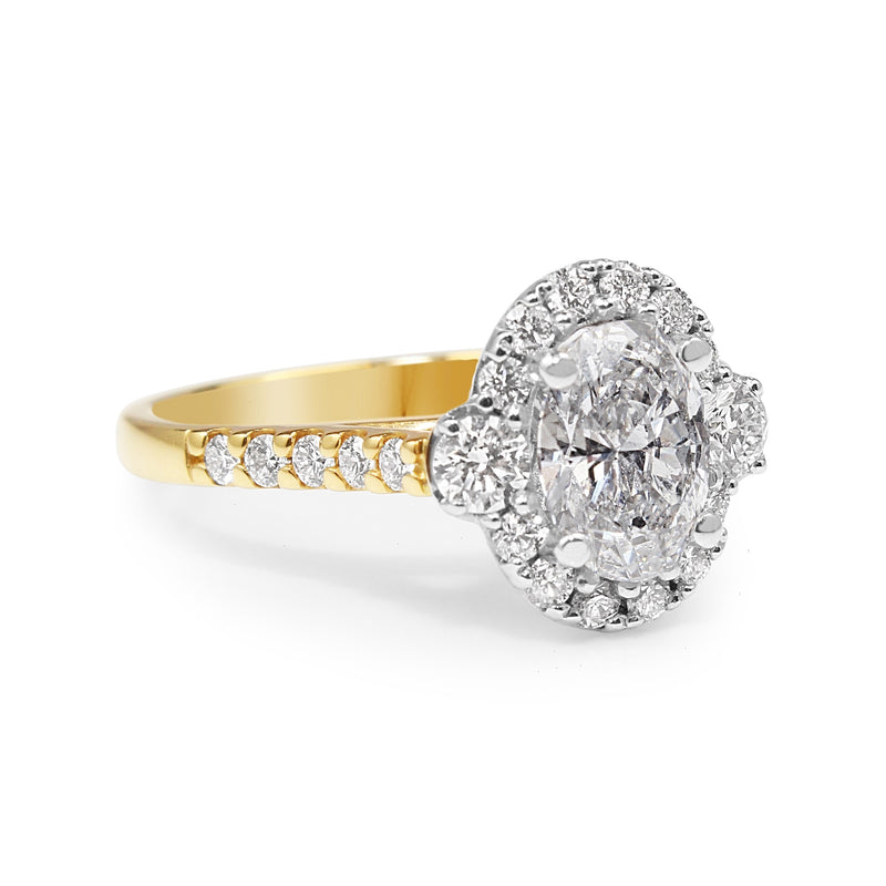 18ct Yellow and White Gold Oval Halo Diamond Ring