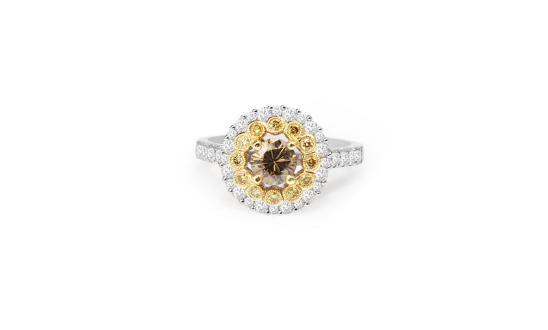 18ct White and Yellow Gold Champagne Diamond Ring