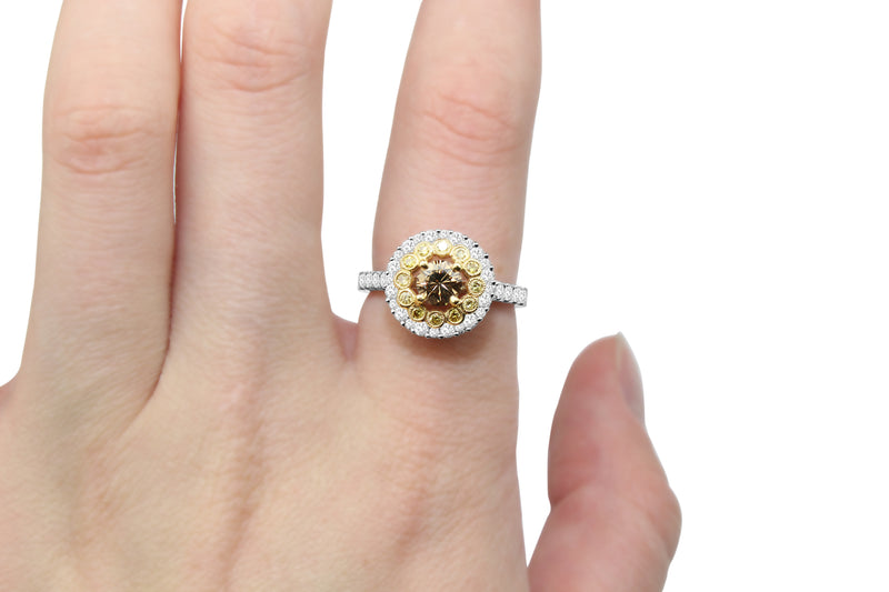 18ct White and Yellow Gold Champagne Diamond Ring