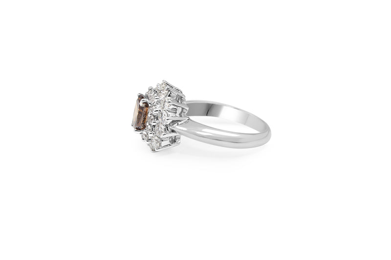 18ct White Gold Champagne Diamond Double Halo Ring