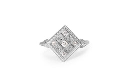 18ct White Gold Antique Old Cut Diamond Checkerboard Ring