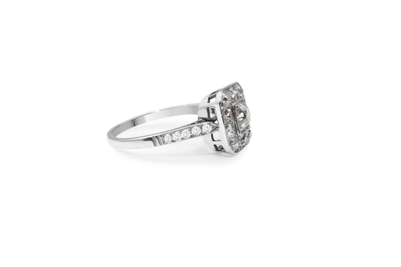 Platinum Art Deco Old Cut Diamond Cluster Ring