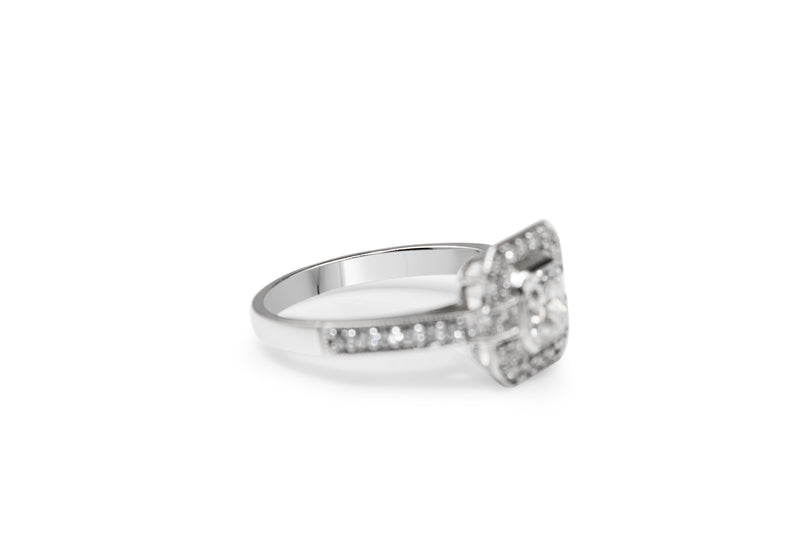 18ct White Gold Radiant Diamond Halo Ring