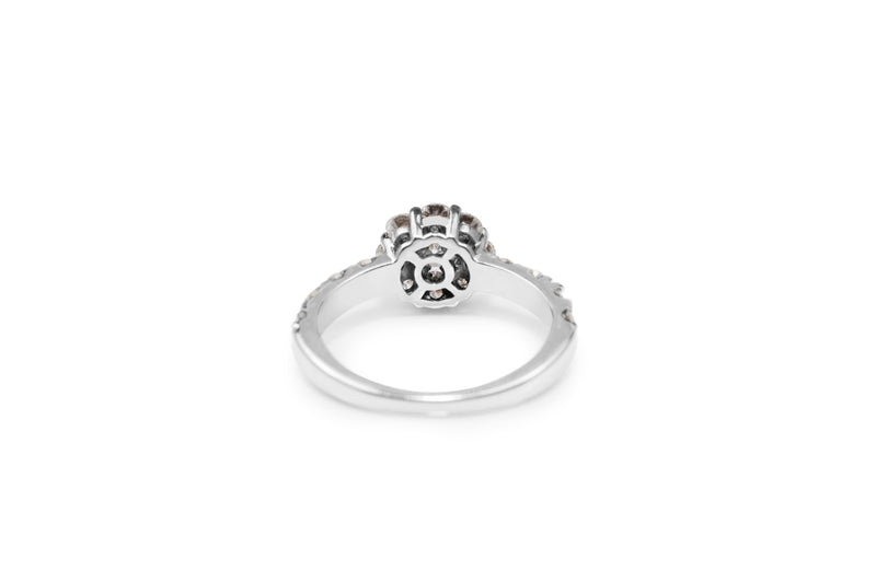 14ct White Gold Diamond Halo Cluster Ring