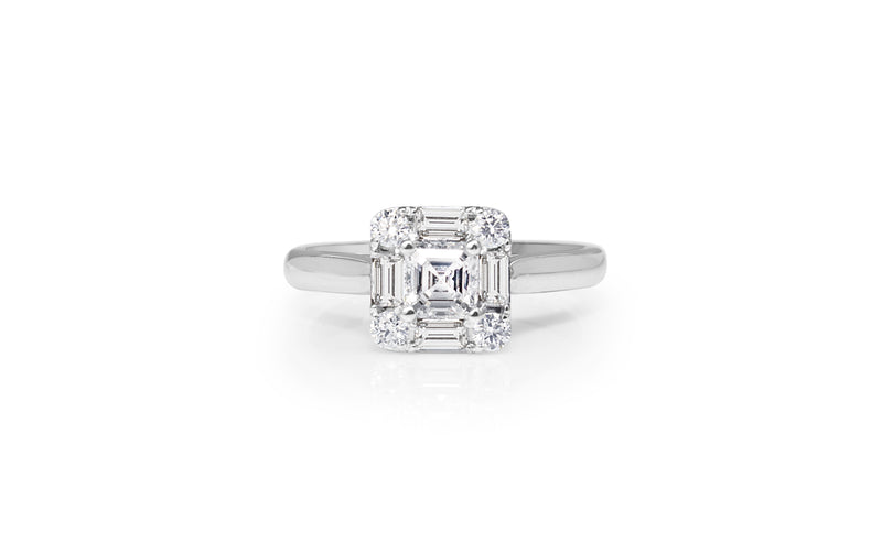 18ct White Gold Asscher Diamond Halo Ring