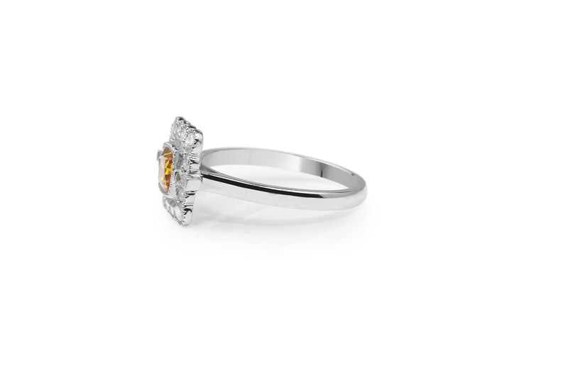 18ct White Gold Champagne Diamond Halo Ring