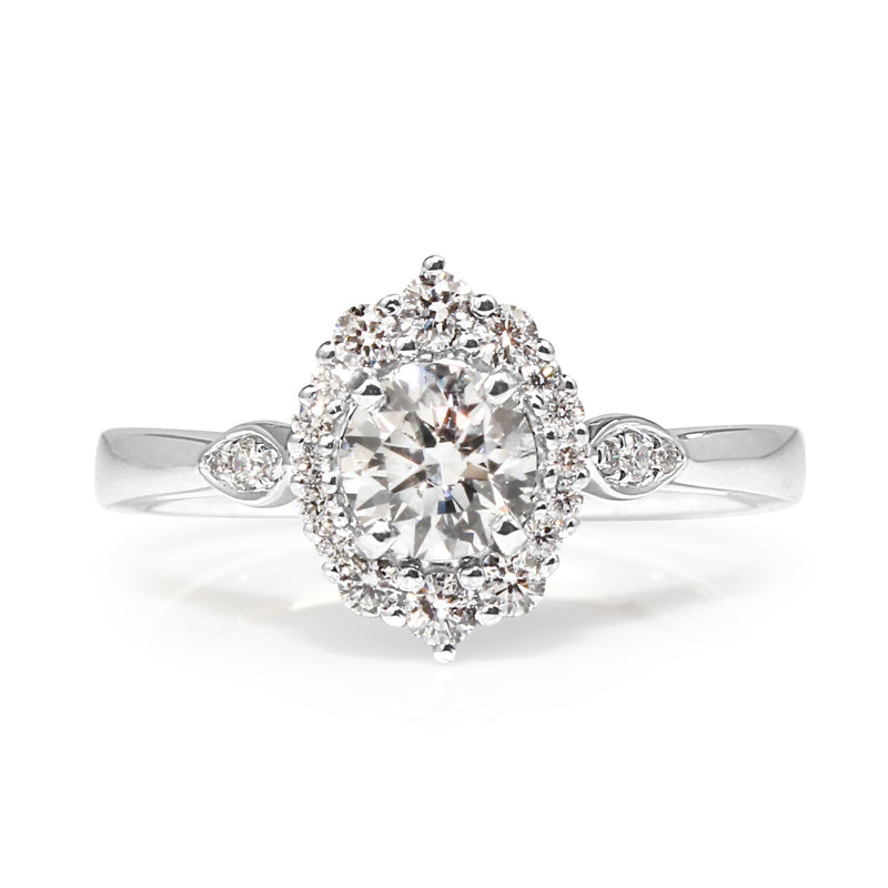 18ct White Gold Vintage Style Diamond Halo Ring