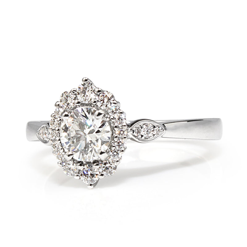18ct White Gold Vintage Style Diamond Halo Ring