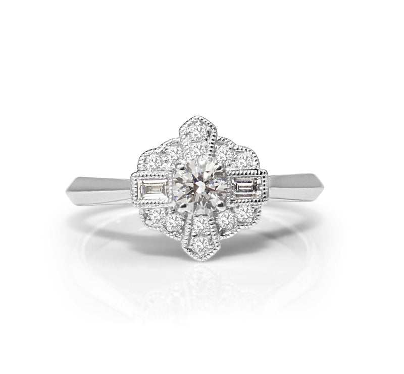 18ct White Gold Diamond Deco Style Ring