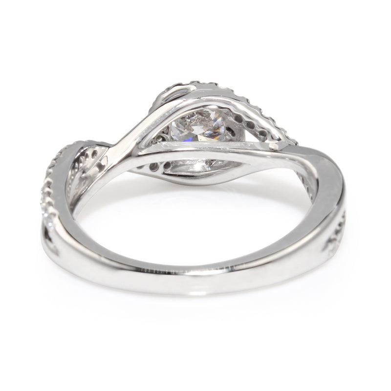 14ct White Gold Halo Twist Diamond Ring