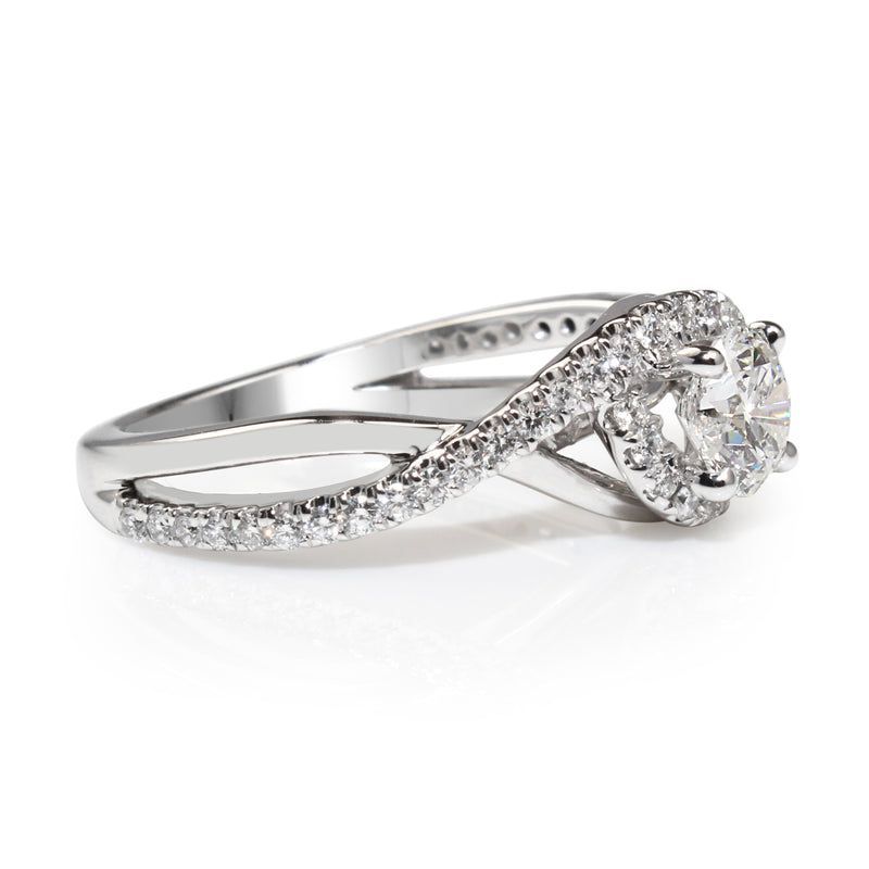 14ct White Gold Halo Twist Diamond Ring