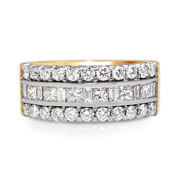 18ct Yellow and White Gold Wide Diamond Ring