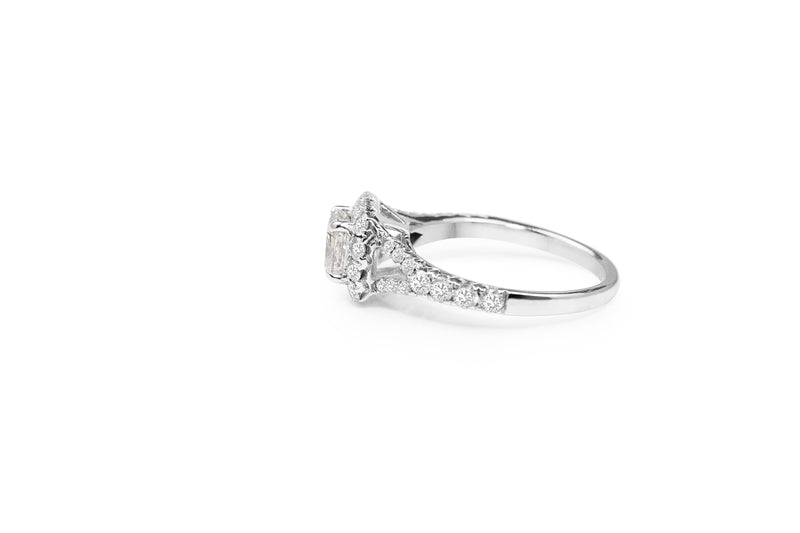 18ct White Gold Split Shoulder Halo Ring