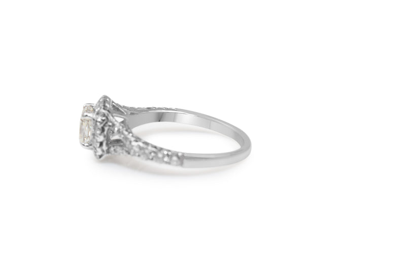 18ct White Gold Split Shoulder Halo Ring