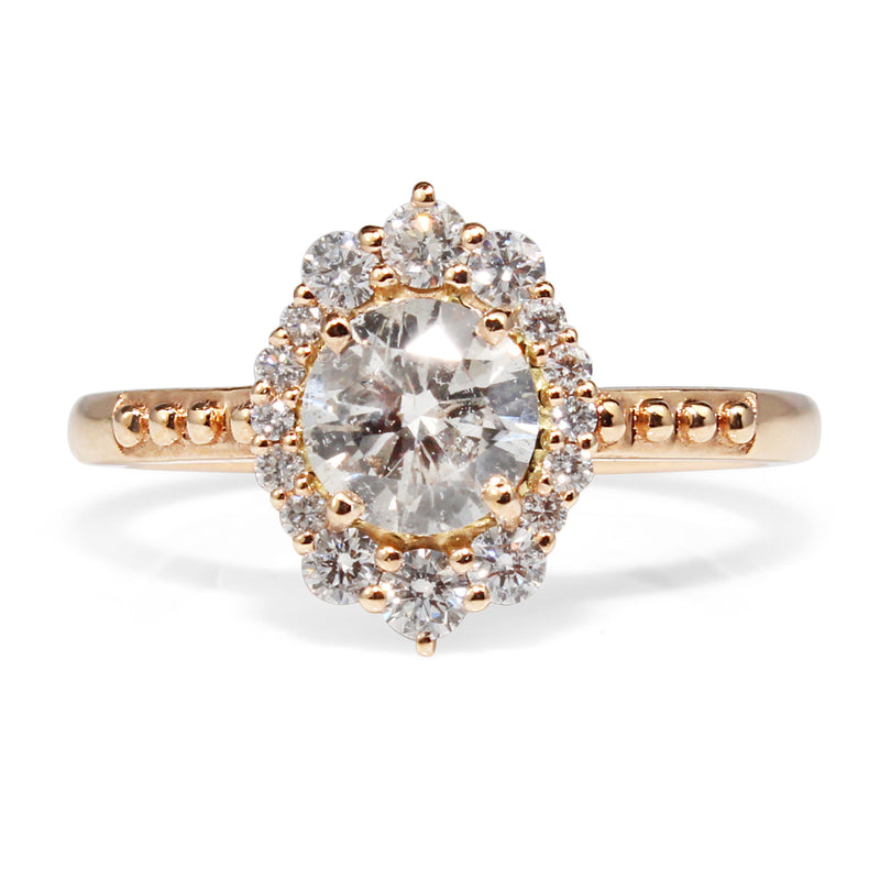 18ct Rose Gold Vintage Style Diamond Halo Ring