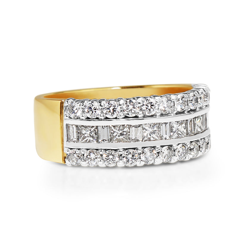 18ct Yellow and White Gold Wide Diamond Ring