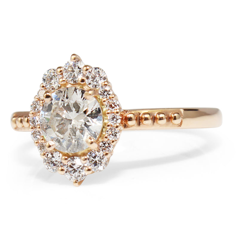 18ct Rose Gold Vintage Style Diamond Halo Ring