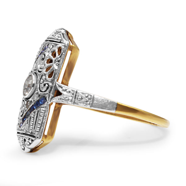 18ct White Gold Art Deco Diamond and Sapphire Ring