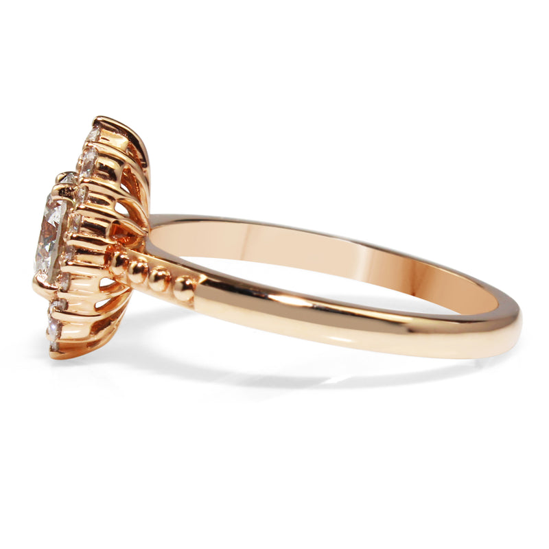 18ct Rose Gold Vintage Style Diamond Halo Ring