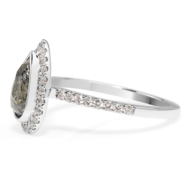 18ct White Gold Salt and Pepper Diamond Halo Ring