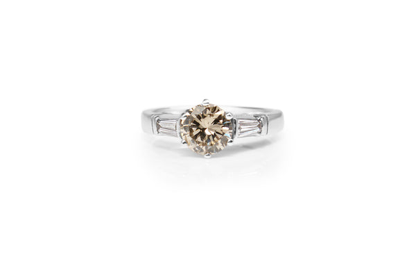 18ct White Gold Champagne Diamond Solitaire Ring