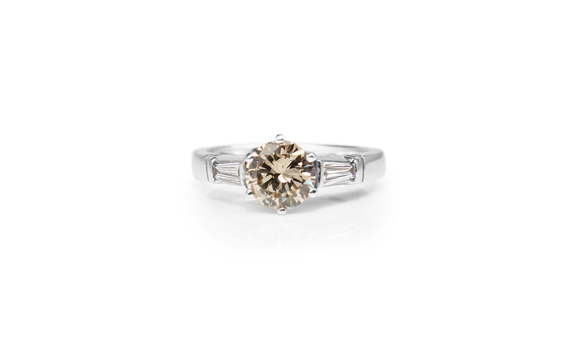 18ct White Gold Champagne Diamond Solitaire Ring