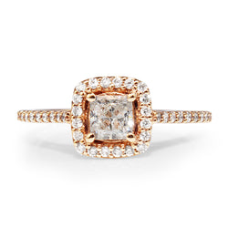 18ct Rose Gold Cushion Diamond Halo Ring