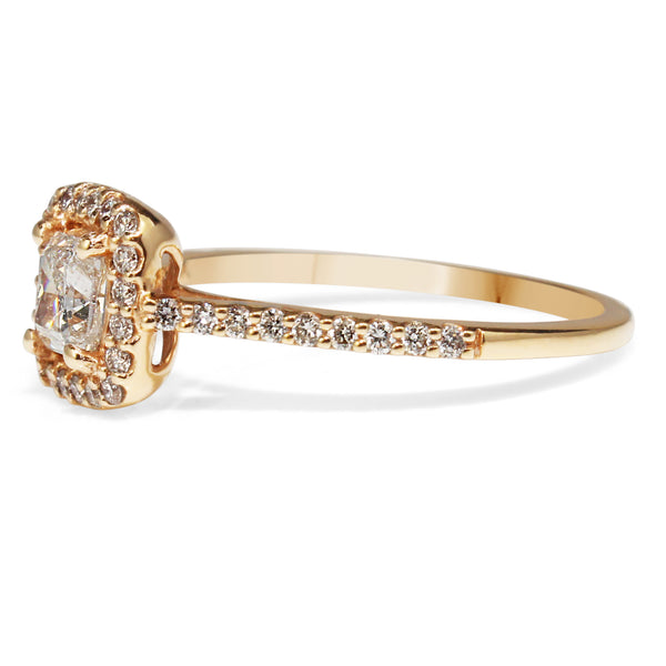 18ct Rose Gold Cushion Diamond Halo Ring