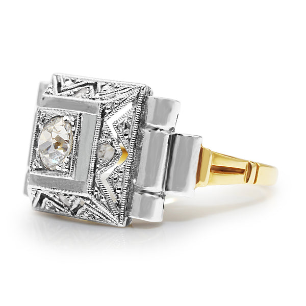 18ct Yellow and White Gold Art Deco Diamond Ring