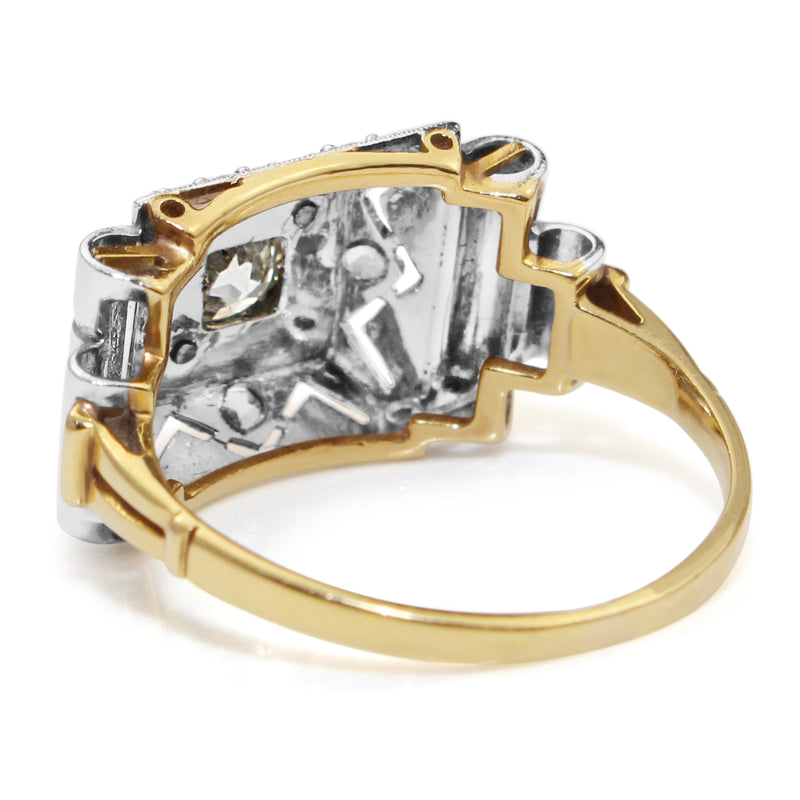 18ct Yellow and White Gold Art Deco Diamond Ring