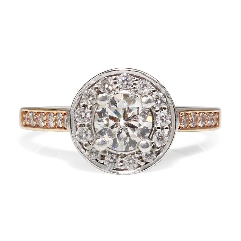 18ct White and Rose Gold Halo Diamond Ring