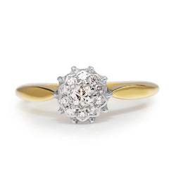 Platinum and 18ct Yellow Gold Old Cut Diamond Cluster Ring