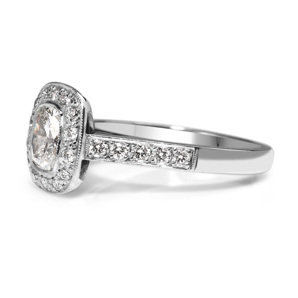 18ct White Gold Cushion Bezel Diamond Halo Ring