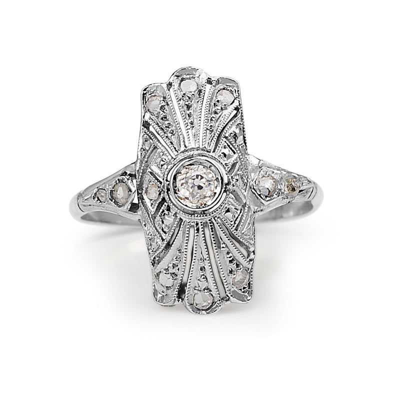 18ct White Gold Art Deco Old and Rose Cut Diamond Ring