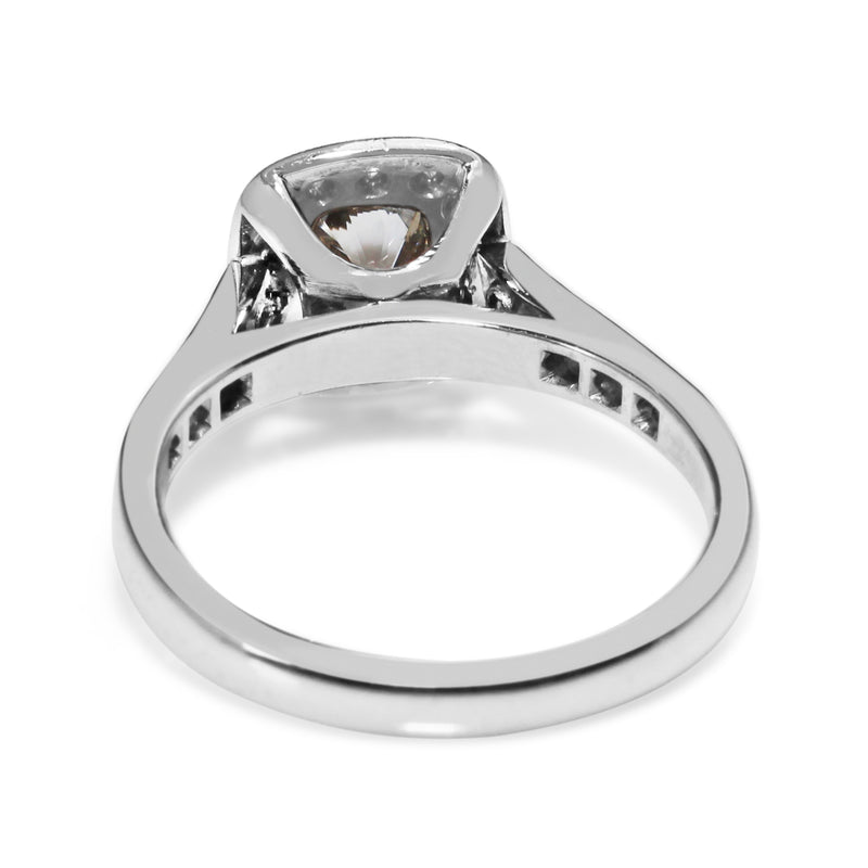18ct White Gold Cushion Bezel Diamond Halo Ring
