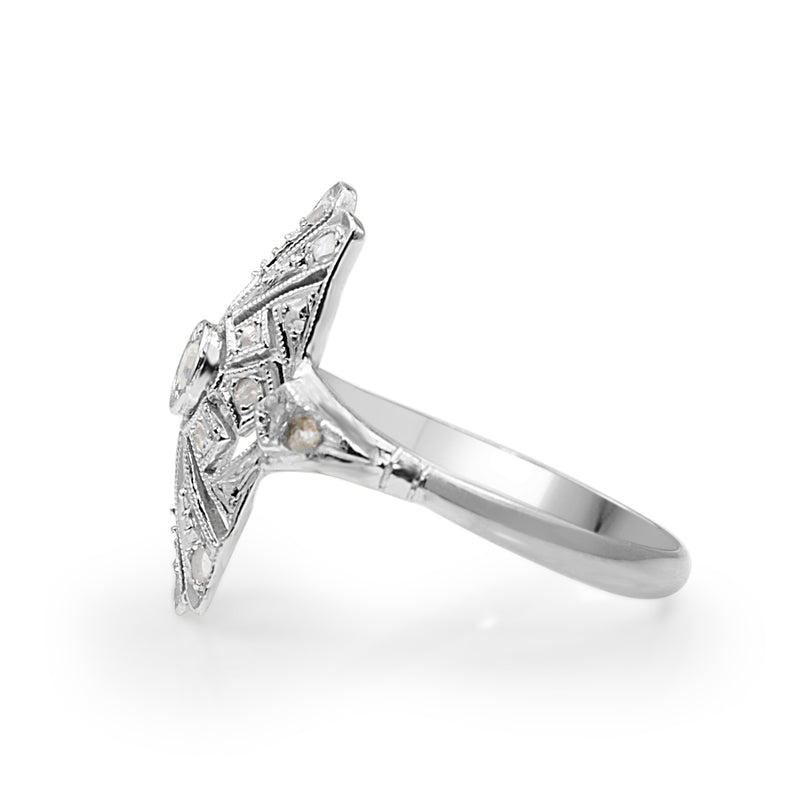 18ct White Gold Art Deco Old and Rose Cut Diamond Ring