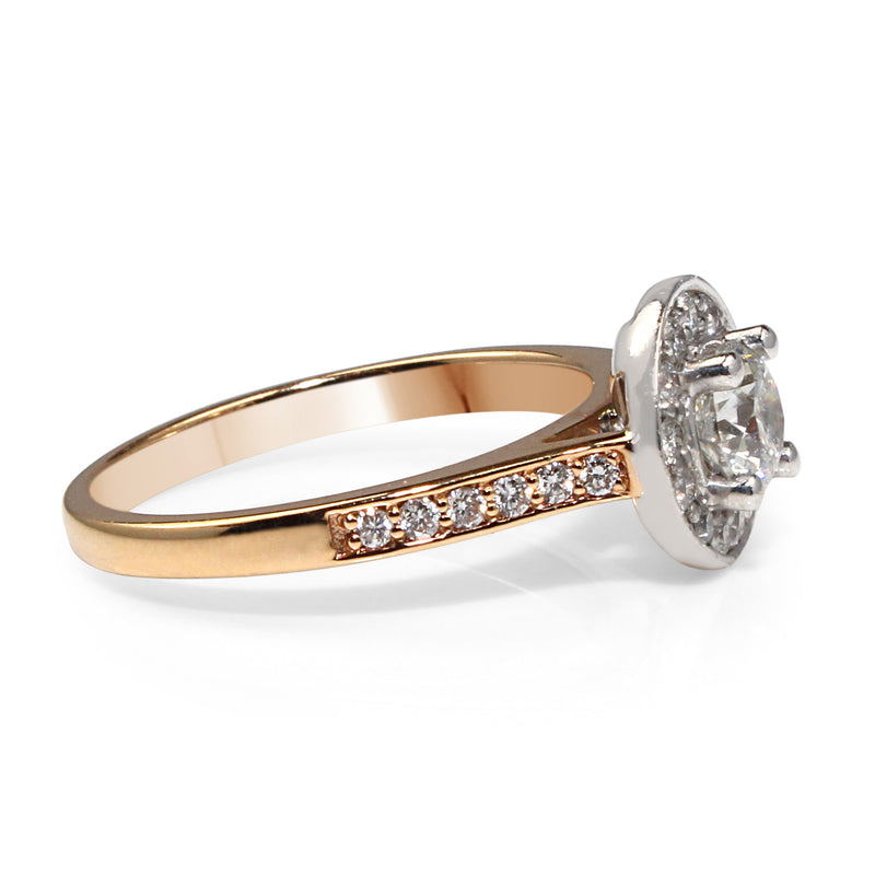 18ct White and Rose Gold Halo Diamond Ring