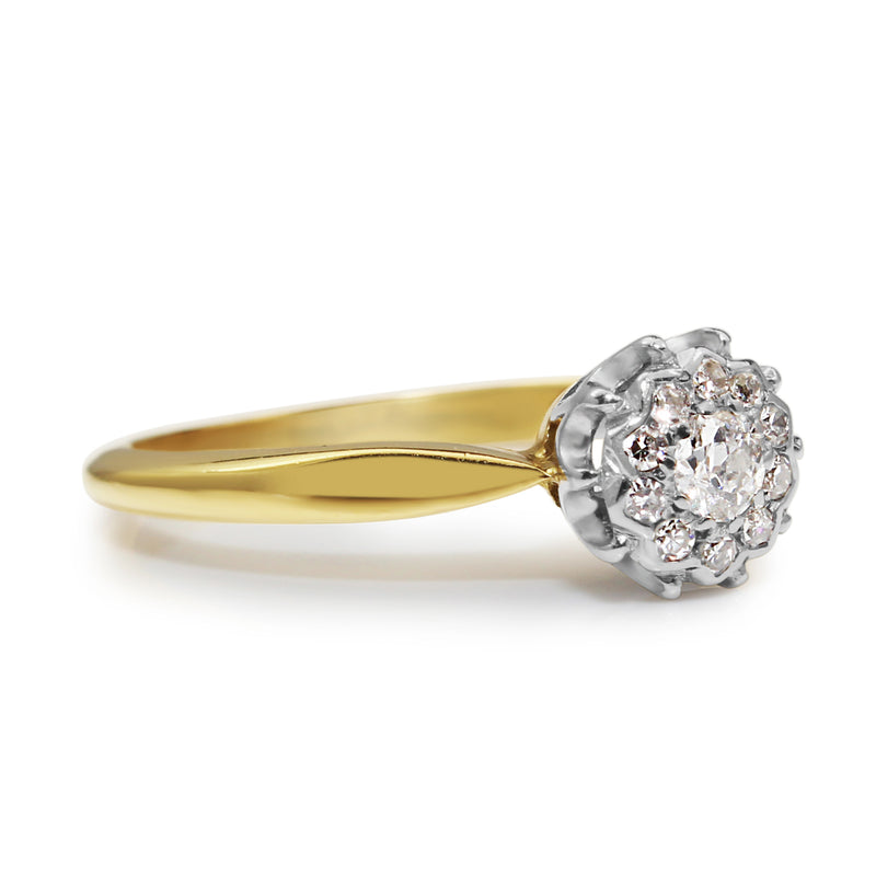 Platinum and 18ct Yellow Gold Old Cut Diamond Cluster Ring