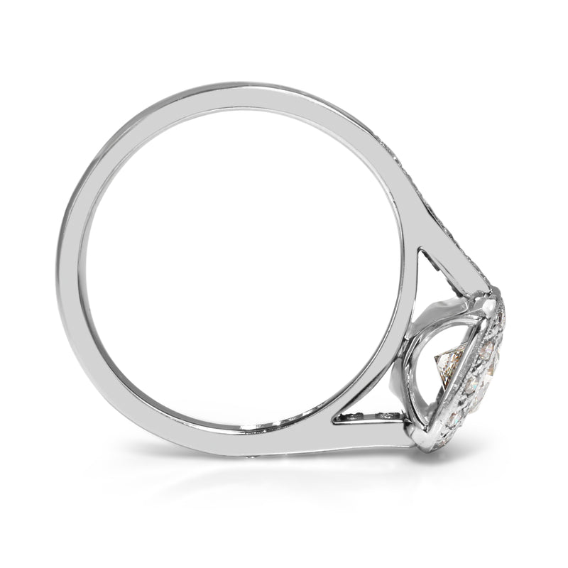 18ct White Gold Cushion Bezel Diamond Halo Ring