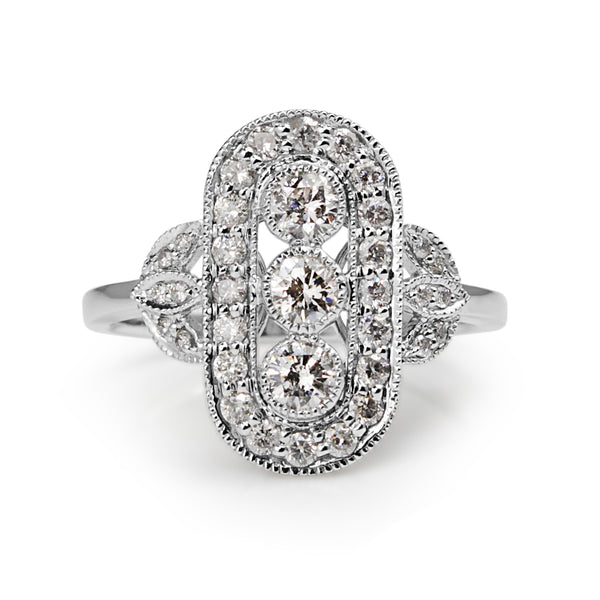18ct White Gold Deco Style Diamond Ring