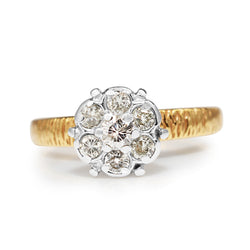 14ct Yellow and White Gold Diamond Cluster Ring