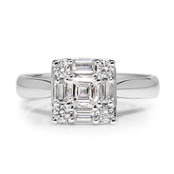 18ct White Gold Asscher Halo Diamond Ring