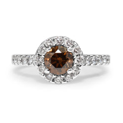 18ct White Gold Fancy Brown Diamond Halo Ring