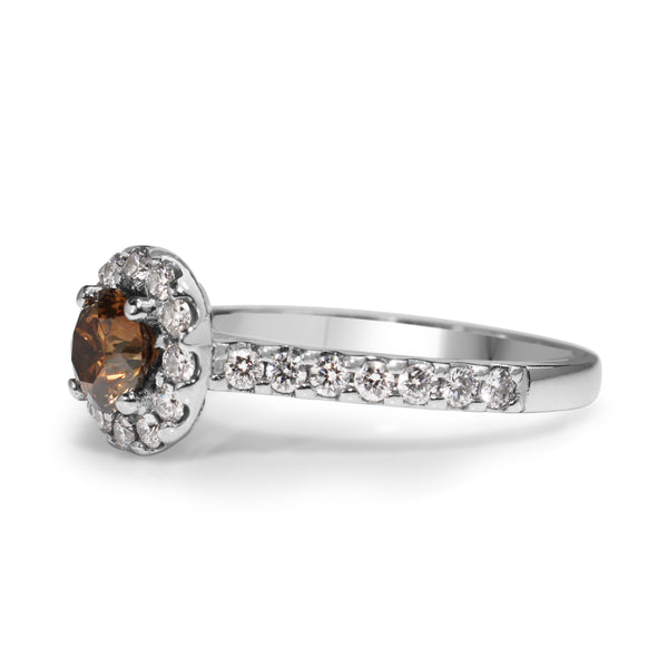 18ct White Gold Fancy Brown Diamond Halo Ring