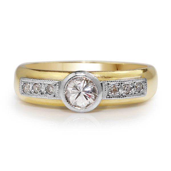 18ct Yellow and White Gold Bezel Diamond Ring