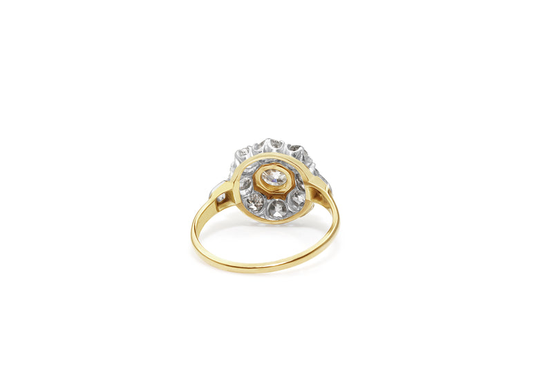 18ct Yellow and White Gold Old Cut Daisy Ring