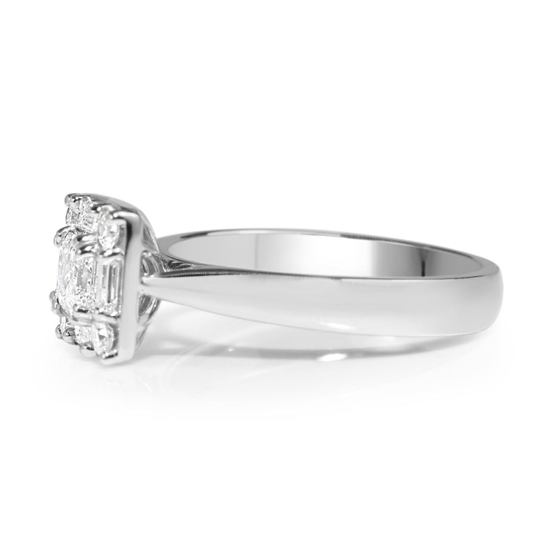 18ct White Gold Asscher Halo Diamond Ring